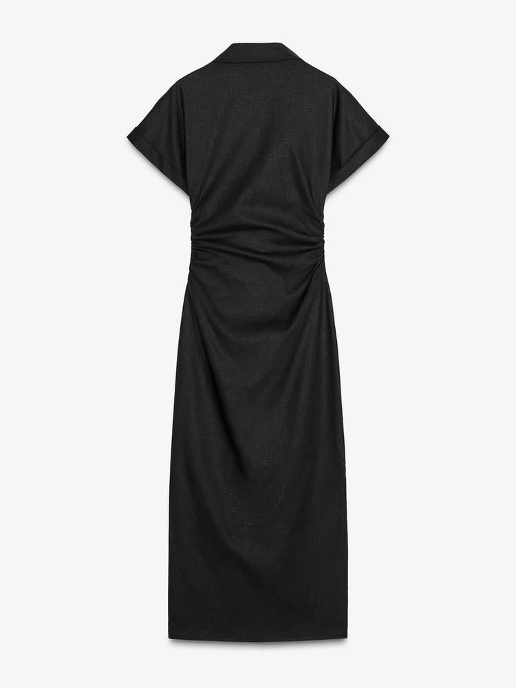 Linen Short Sleeves Button-up Shirt Dress