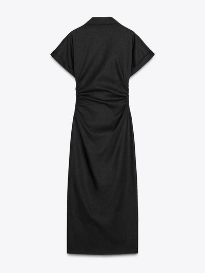 Linen Short Sleeves Button-up Shirt Dress