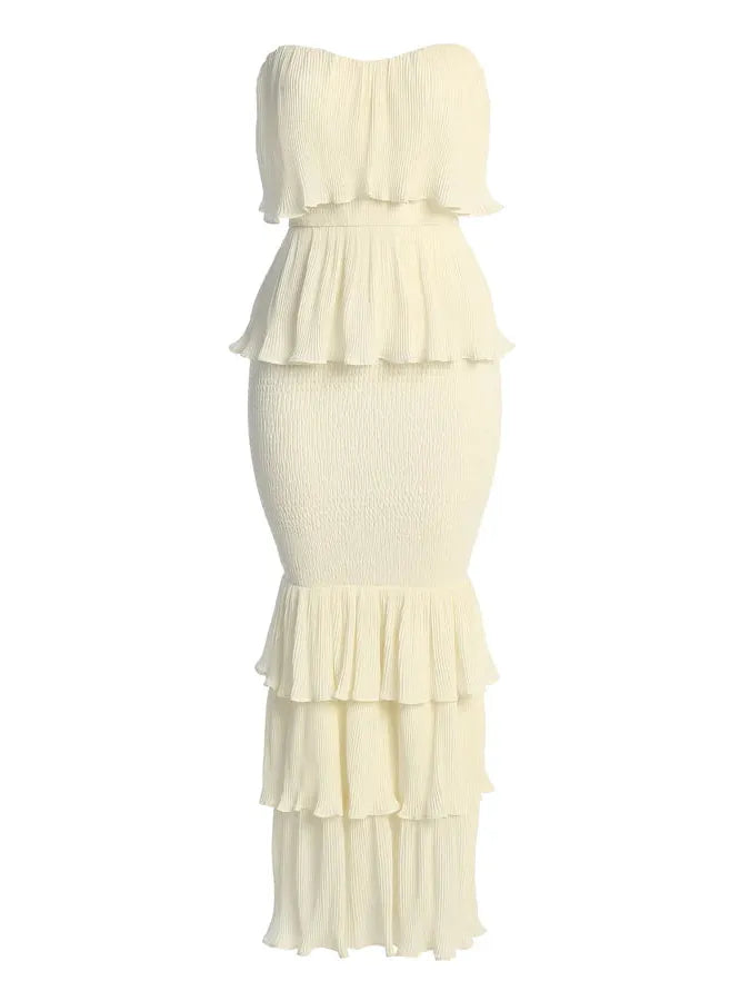 Strapless Ruffle Tiered Smocked Frill Dress