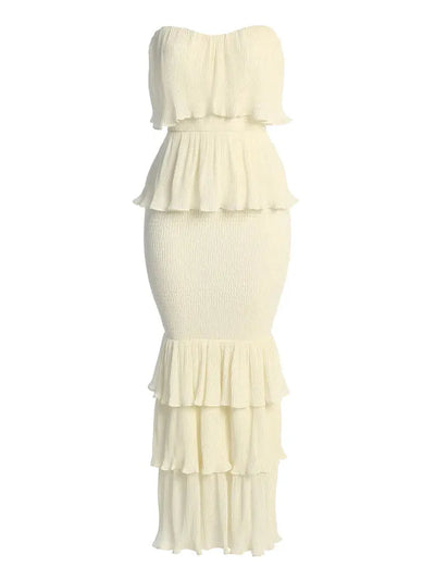 Strapless Ruffle Tiered Smocked Frill Dress