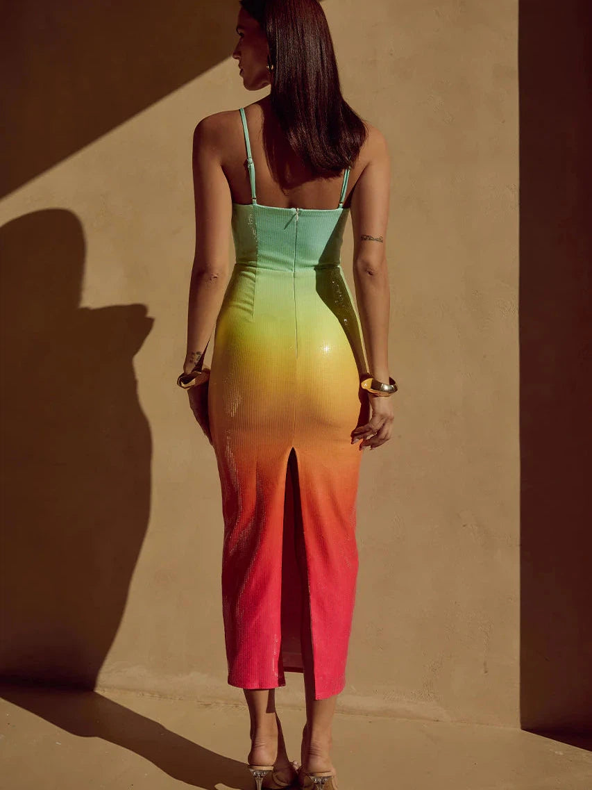 Starfish Spaghetti Strap Cutout Sequins Midi Dress