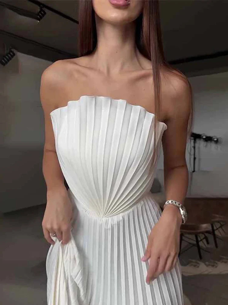 High Slit Tube Shell Pleated Backless Gown Maxi Dress