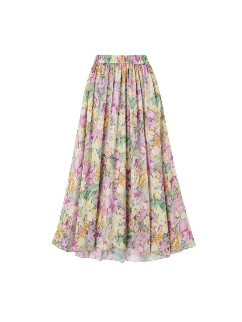 One Shoulder Cut out Blossom Print Swimsuit Skirt Set