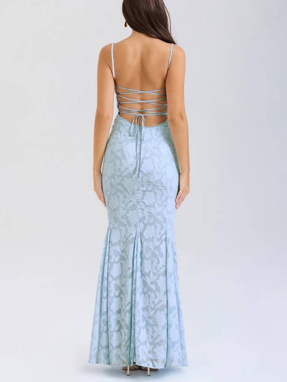 Tied Lace Strap Mermaid Maxi Dress