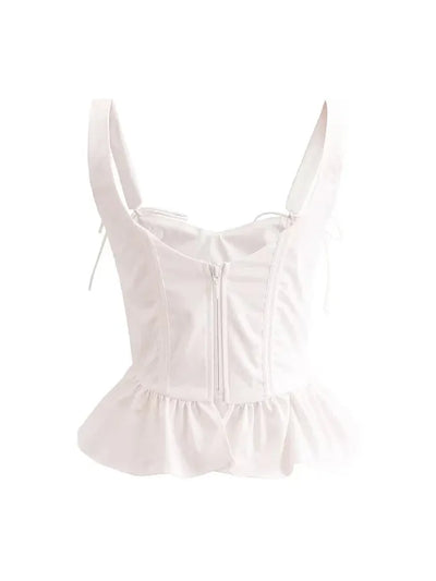 Bow Tie Suspender Strap Ruffled Peplum Corset Crop Tank Top