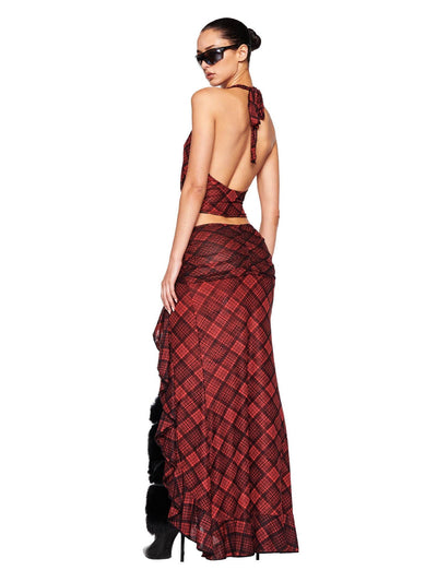 Diana Plaid Print Vest Top & Wrap Slit Skirt Coord Set