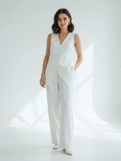 Long Vest Blazer & Wide Leg Pants Coord Set