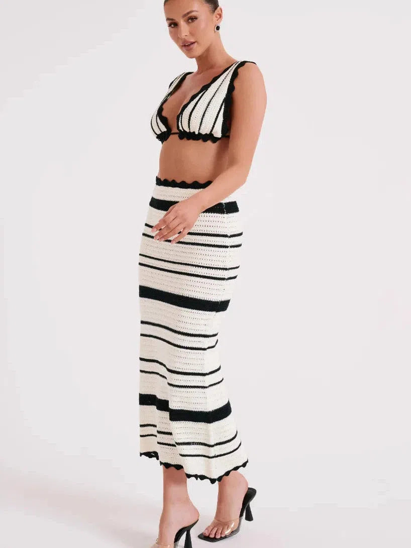 Ameya Striped Crochet Bralette & Skirt Coord Set