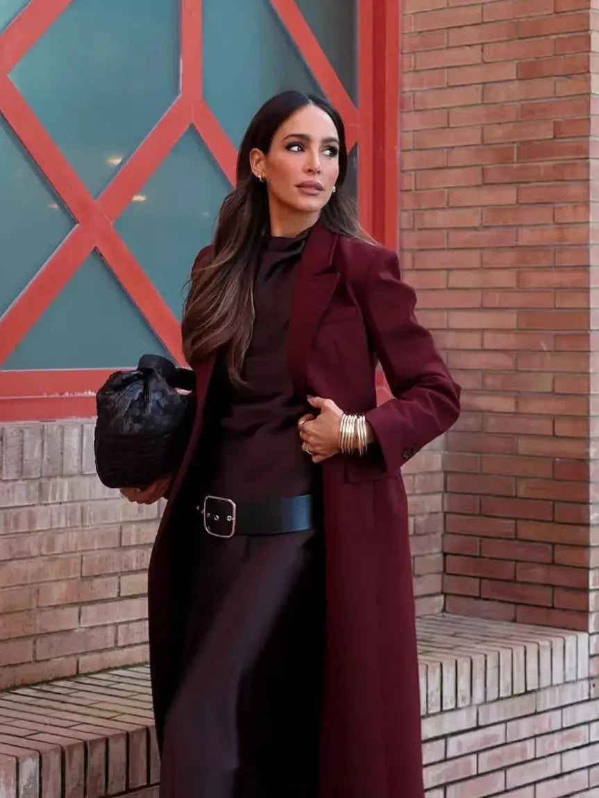 Brown Satin Midi Dress with Belt