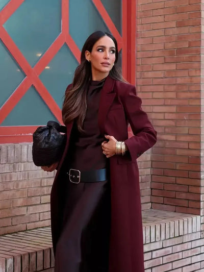 Brown Satin Midi Dress with Belt