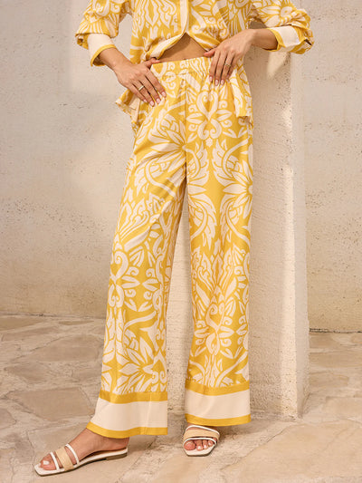 Butter Yellow Floral Print Shirt & Pants Coord Set