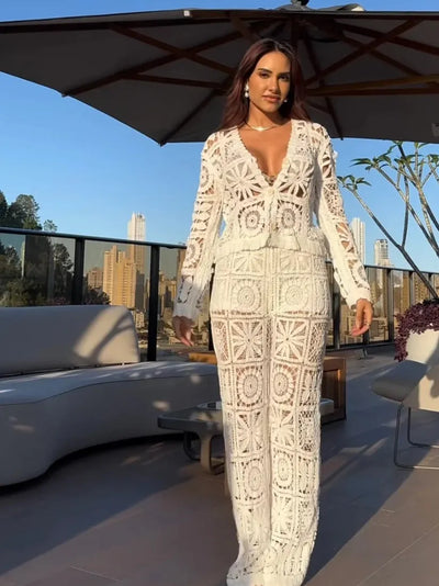 Mandala Crochet Jacket Pants Coord Set