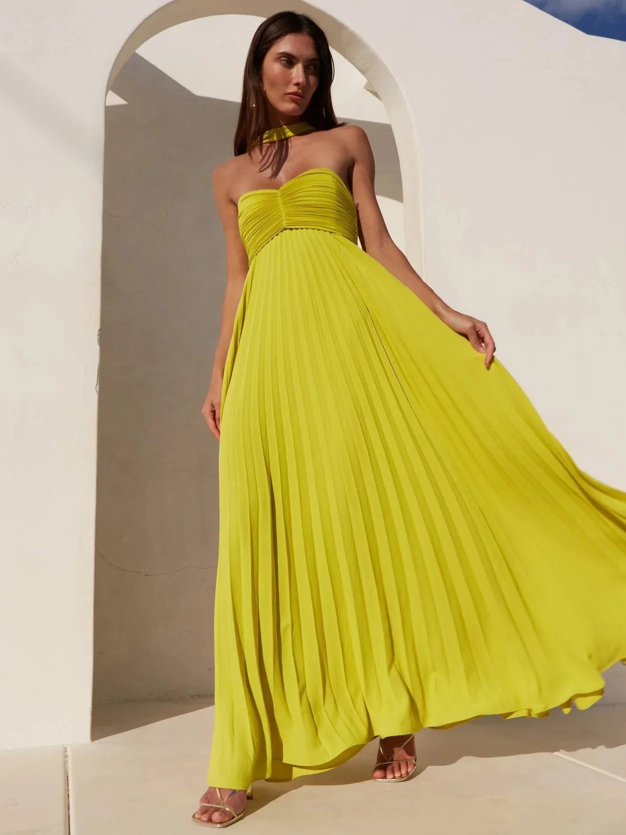 Krema Pleated Tube Maxi Dress with Scarf
