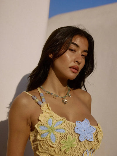 Namma One Shoulder Applique Crochet Mini Dress