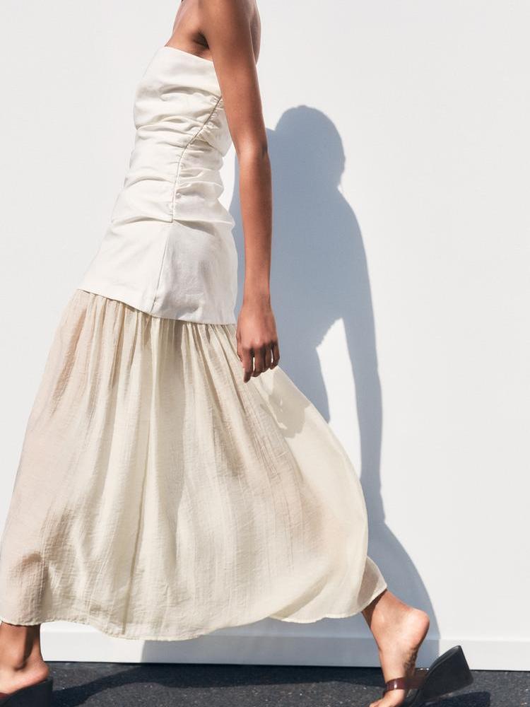 Contrast Strapless Tube Midi Dress