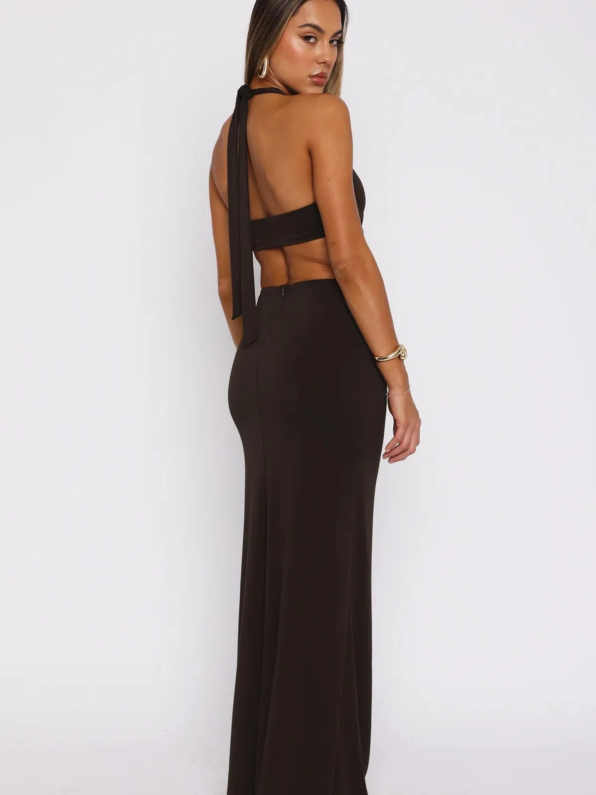 Hhalter Ring‑Detail Cut‑Out Maxi Dress