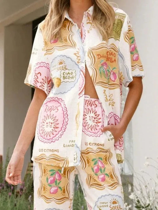 Summer Bella Print Shirt & Pants Coord Set