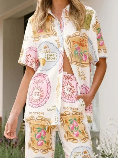 Summer Bella Print Shirt & Pants Coord Set