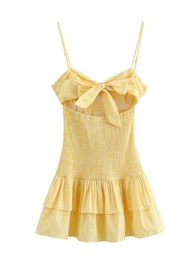 Spaghetti Strap Tied Back Ruffle Short Dress