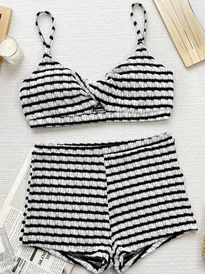 Black And White Contrast Bikini Two Piece Swimsuit Set