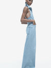 Halterneck Backless Denim Jumpsuit