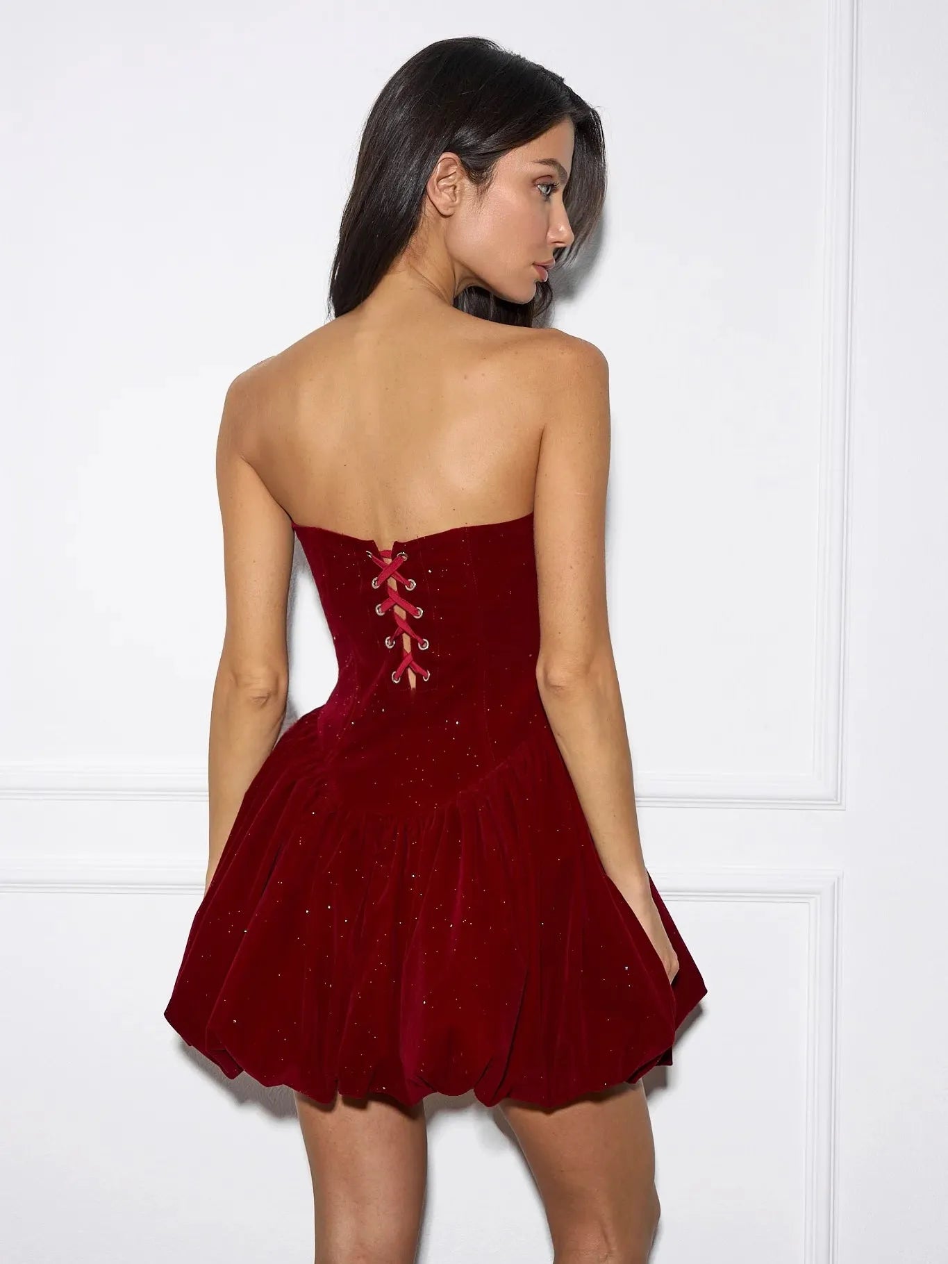 Shimmery Velvet Tube Dress with Diamond Bow ye
