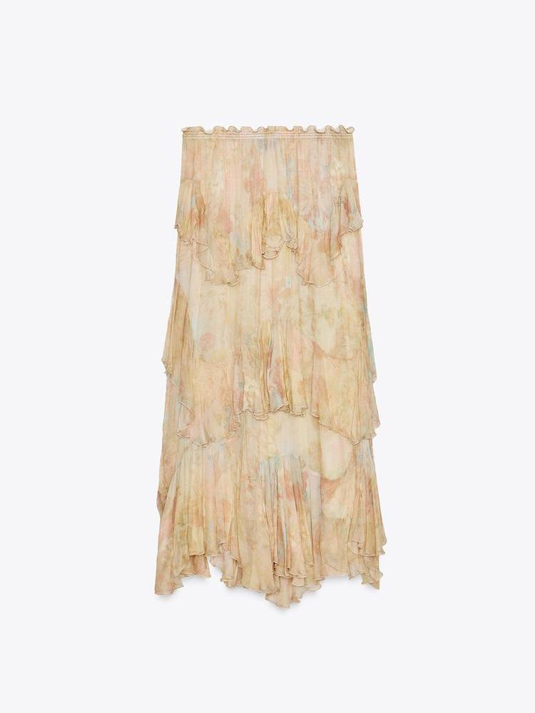 Sule Tie Dye Floral Ruffle Long Skirt