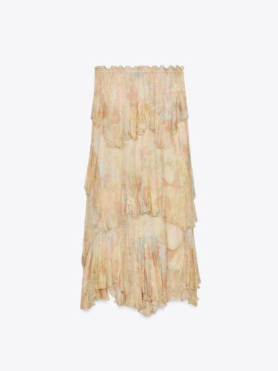 Sule Tie Dye Floral Ruffle Long Skirt