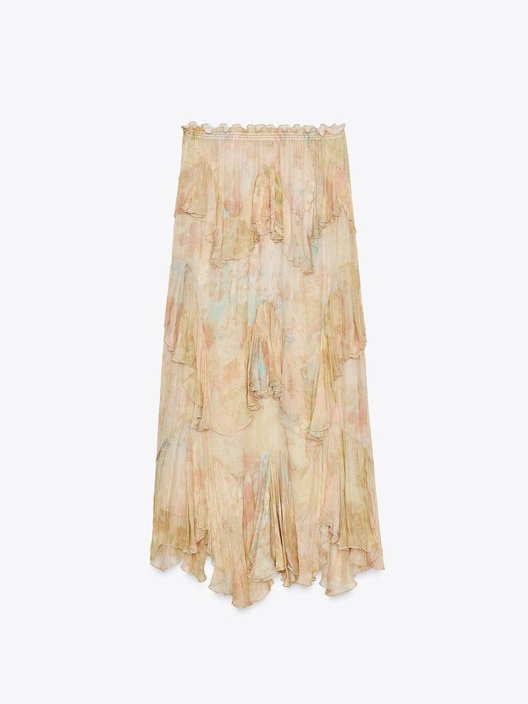 Sule Tie Dye Floral Ruffle Long Skirt