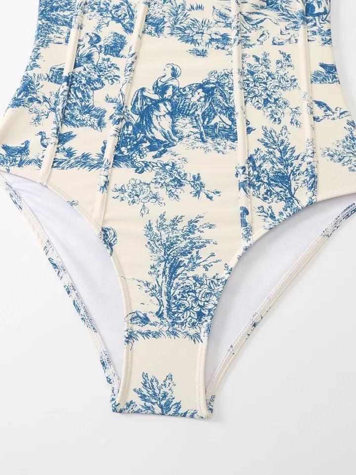 Corset Floral Print Swimsuit Set With Skirt