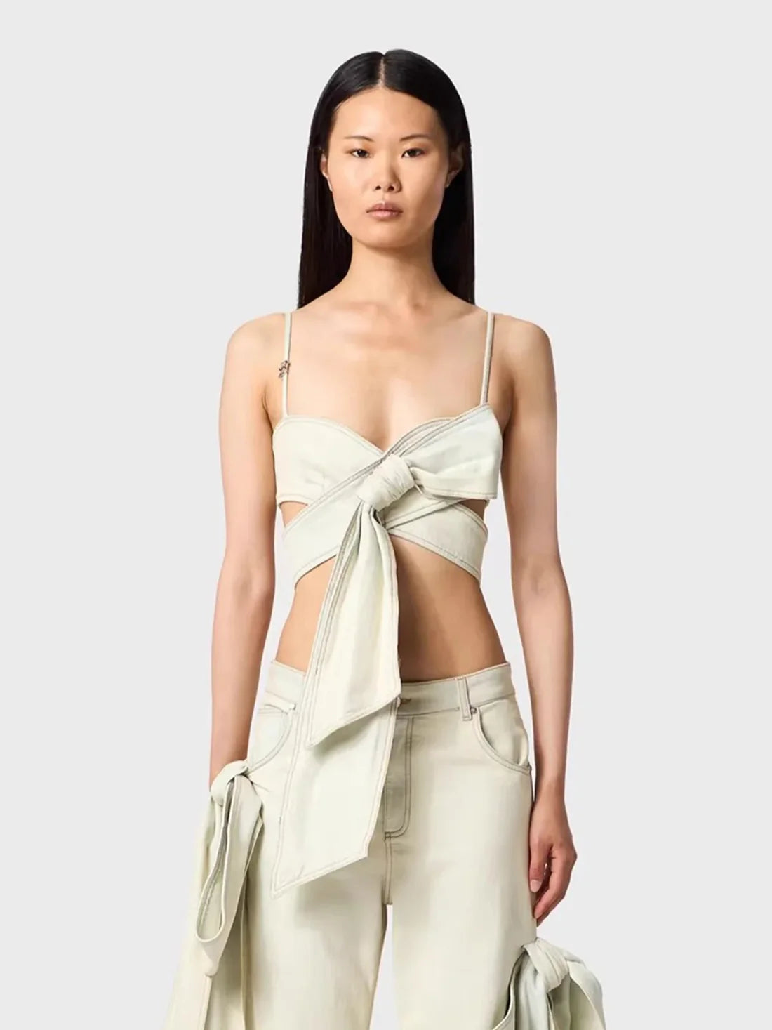 Denim Bow Tube Vest Top & Pant Coord Set