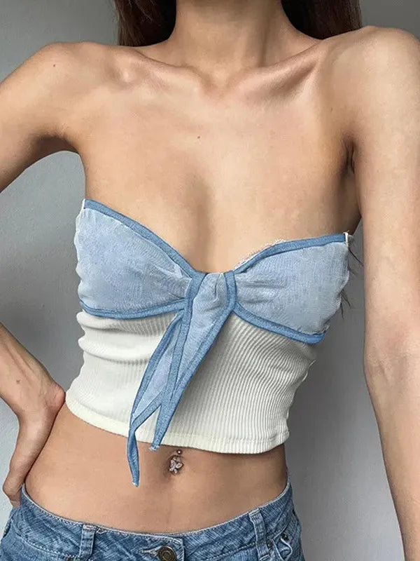 Bow knot Strapless Crop Tube Top
