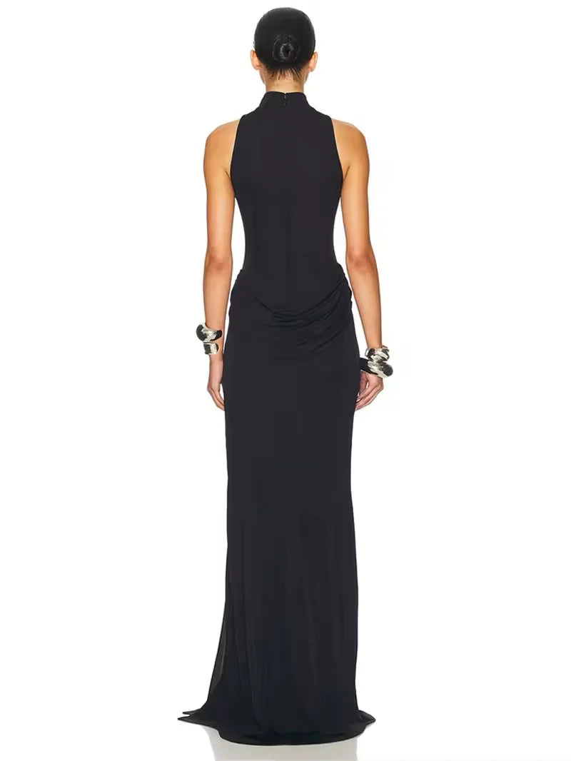 Asymmetric Draped Elegant High Slit Maxi Dress