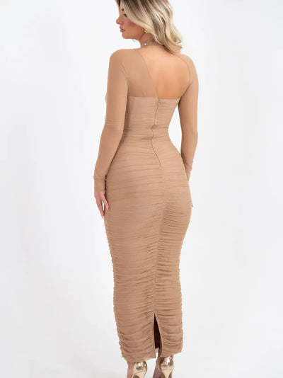 Mesh Sleeves Hollow Out Cutout Maxi Dress