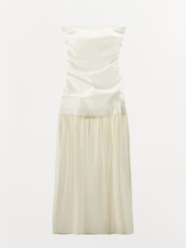 Contrast Strapless Tube Midi Dress