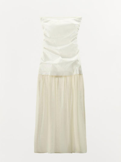 Contrast Strapless Tube Midi Dress