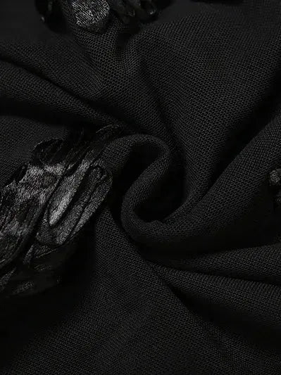 Spaghetti Strap Mesh 3D Applique Plate Floral Sheath Dress