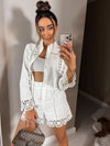 White Crochet Shirt and Shorts Coord Set
