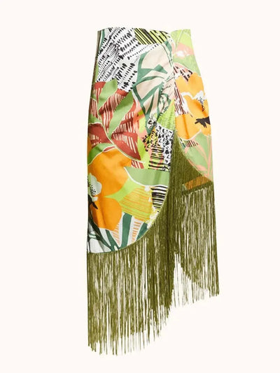 Tropical Print Bikini Top Shorts 3 Pieces Tassel Swimsuit Set