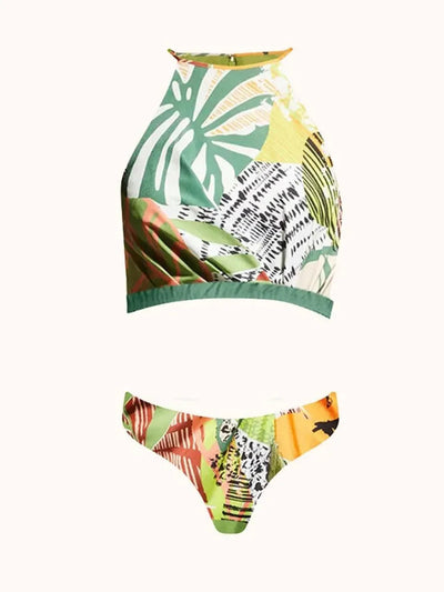 Tropical Print Bikini Top Shorts 3 Pieces Tassel Swimsuit Set