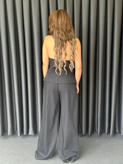 Asymmetric Halterneck Waistcoat Vest Top & Pants Coord Set