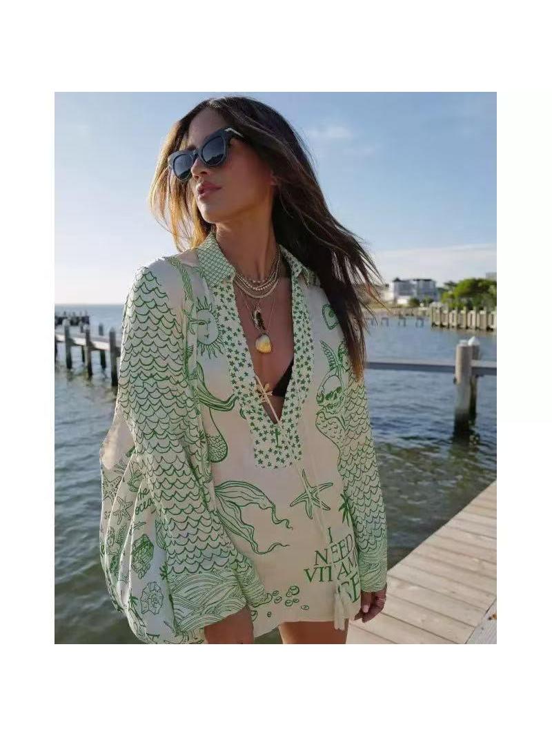 Boho Mermaid Star Pattern Shirt & Shorts Casual Coord Set Set