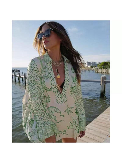 Boho Mermaid Star Pattern Shirt & Shorts Casual Coord Set Set