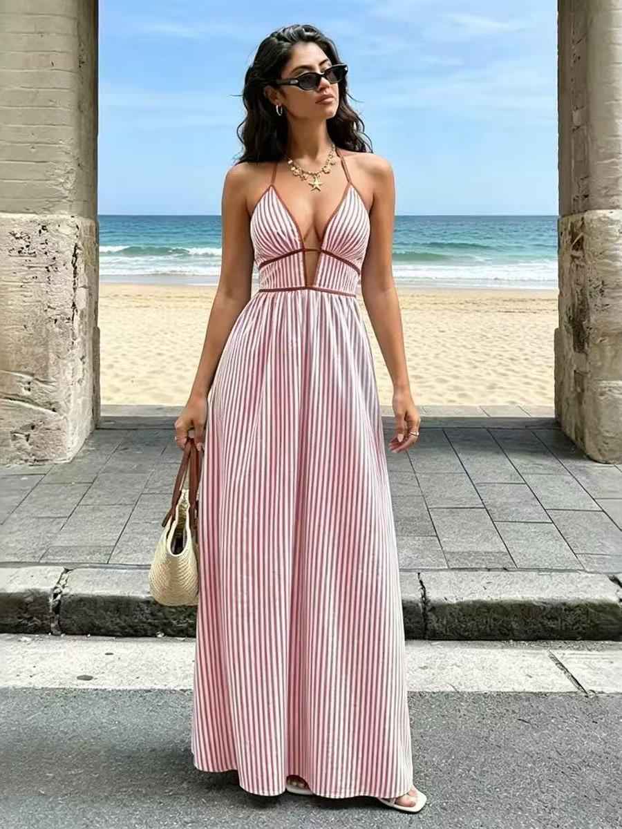 Seaside Striped Cutout Maxi Dress