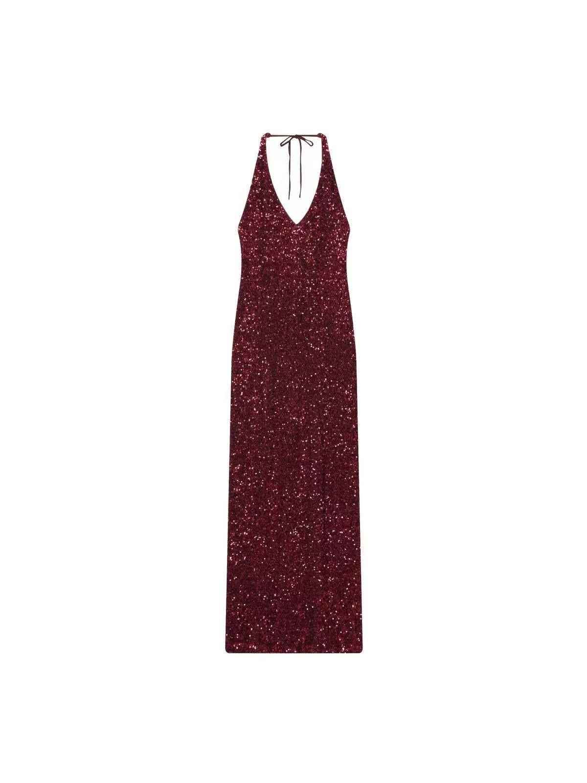 Sequin Halter Column Maxi Dress, burgundy sequins by Exclusives, on sale