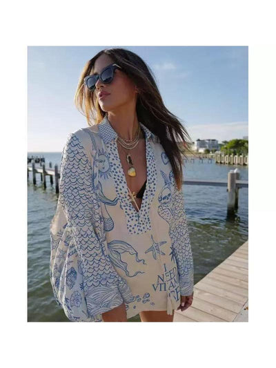 Boho Mermaid Star Pattern Shirt & Shorts Casual Coord Set Set