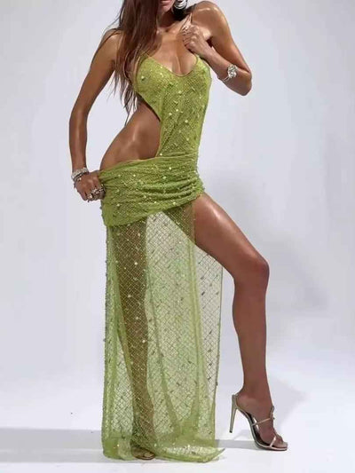Lime Luxe Draped Maxi Dress