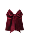 Bow Applique Corset Velvet Top