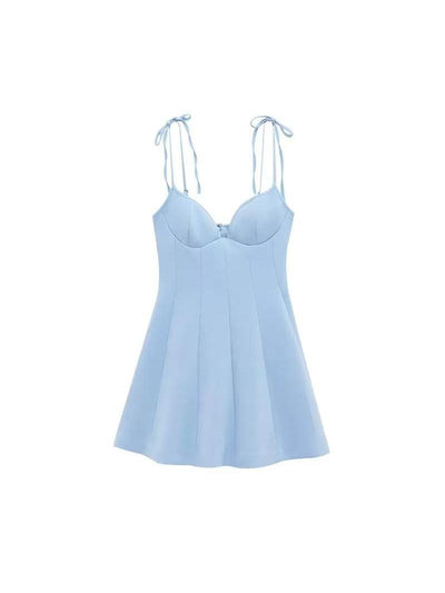 Coastal Corset Tie-Strap Mini Dress by Exclusives, sky blue with adjustable tie straps.