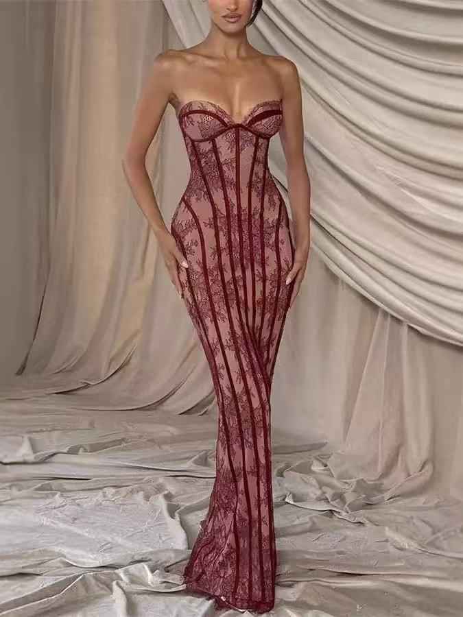 Floral Lace Corset Mermaid Gown